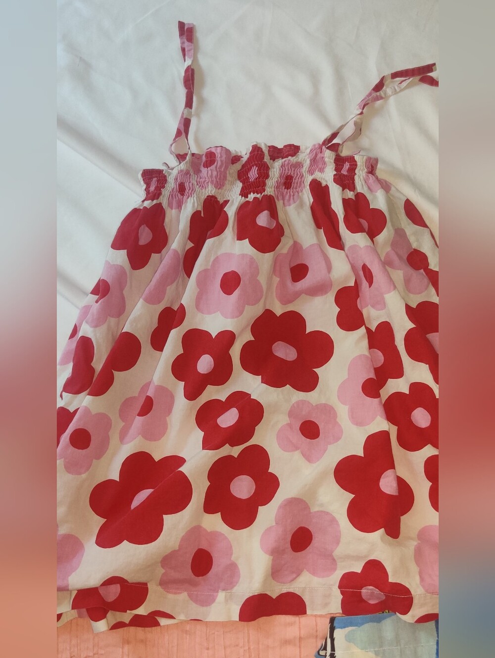 Girl's Mini Boden Pink & Red Floral Smocked Dress Sz 4-5